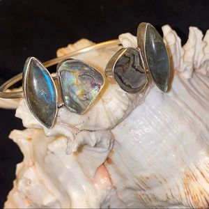 Labradorite + Abalone statement gem cluster bracelet/ cuff